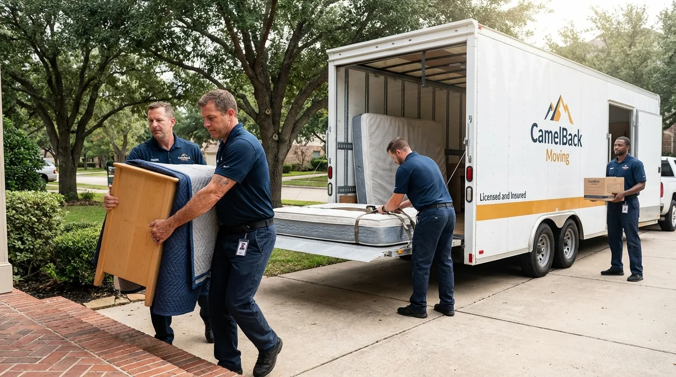 Crew loading residential truck for cross-state move from Brookfield, MO